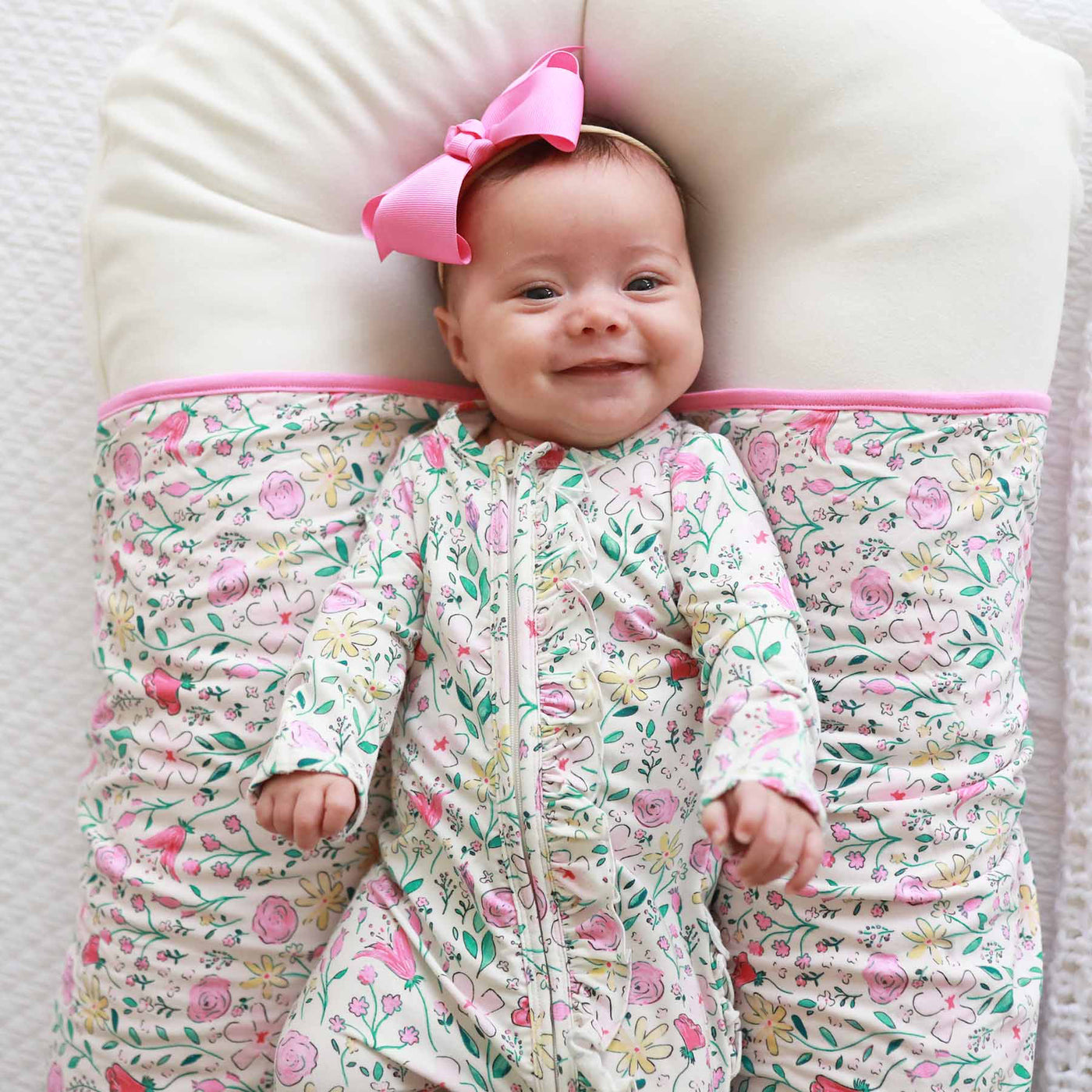 dainty floral ruffle footie for baby girls 