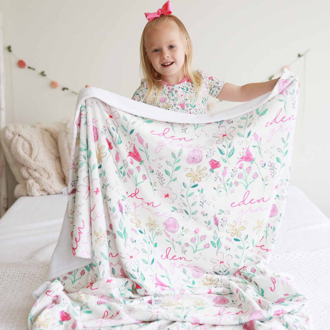 dainty floral personalized blanket for kids 