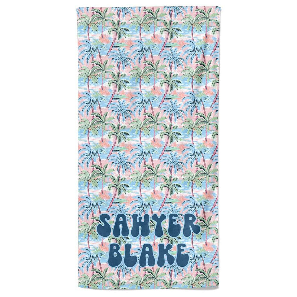 pastel palm tree personalized beach towel for kids and babies 