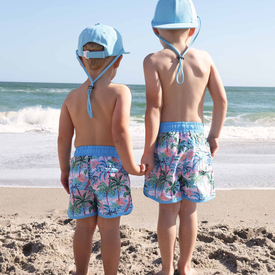 pastel palms upf 50+ swim trunks for toddlers and kids 