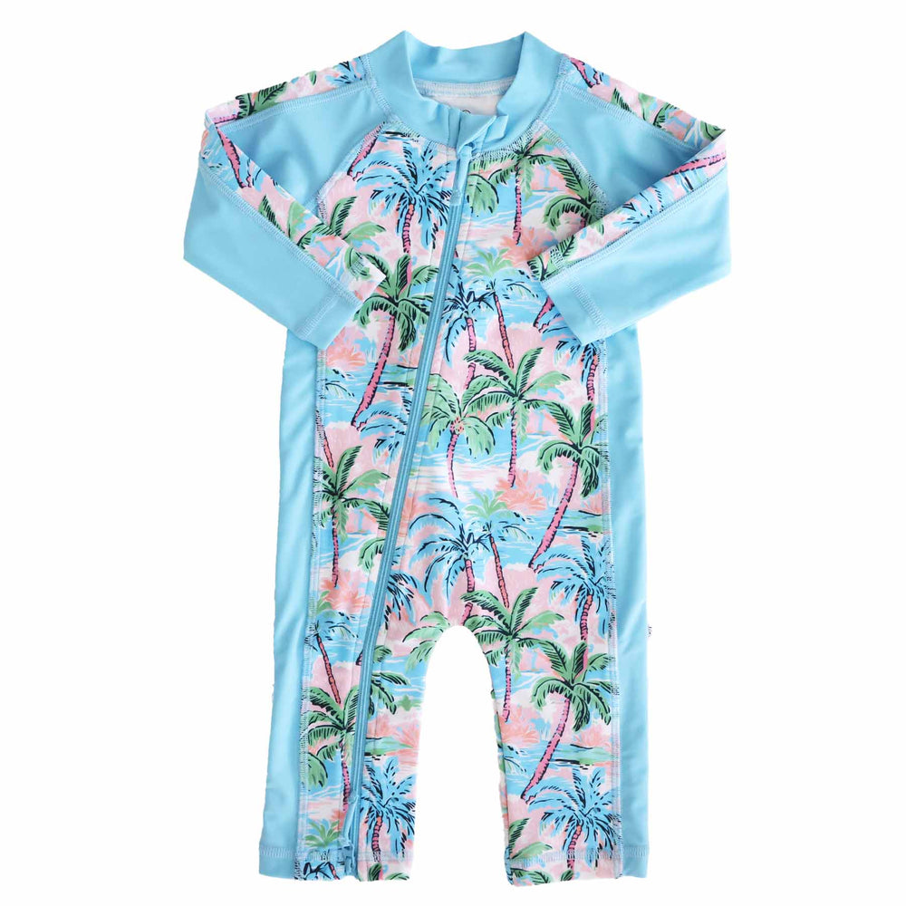 pastel palms long sleeve rash guard swim romper for babies 