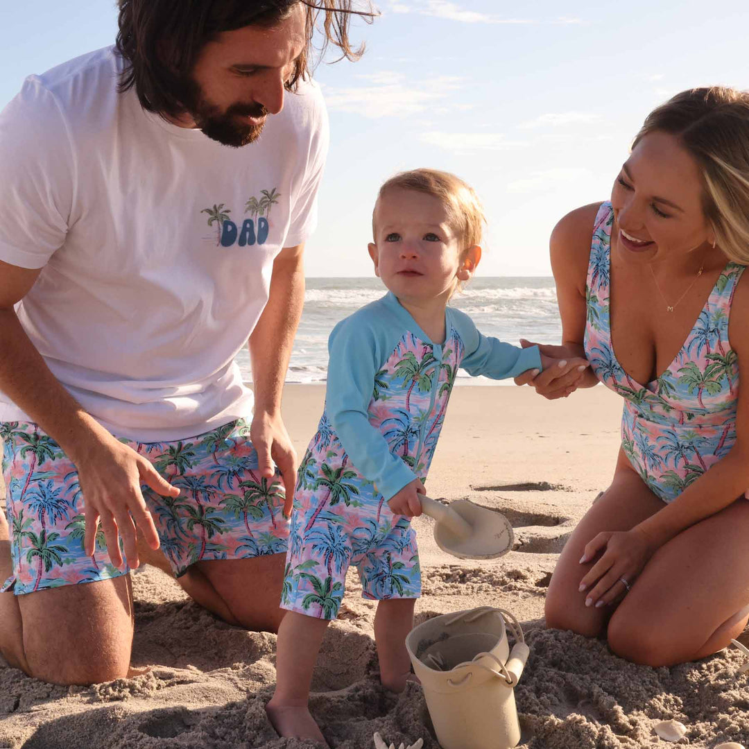 multicolor palm tree swim trunks for men