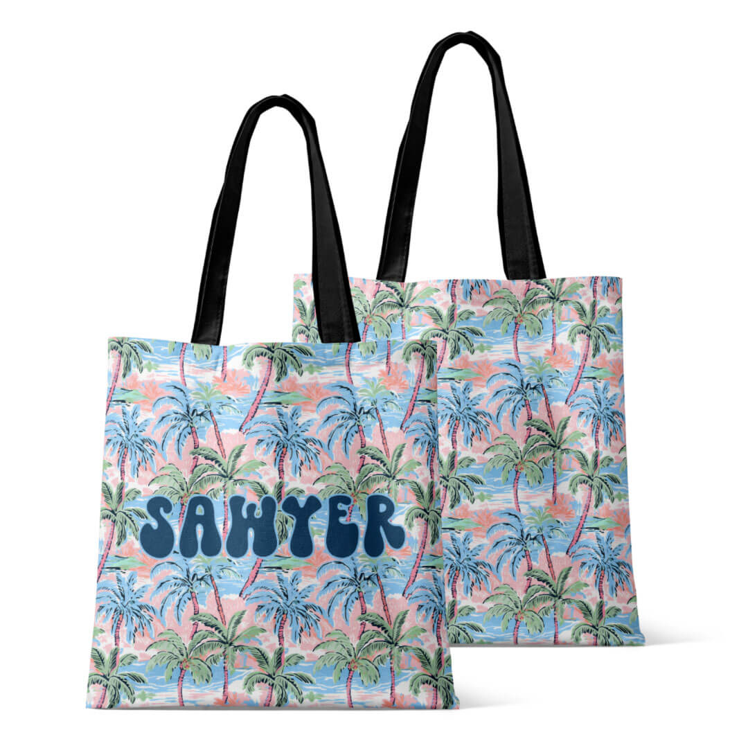 multicolor palm tree personalized tote bag for kids