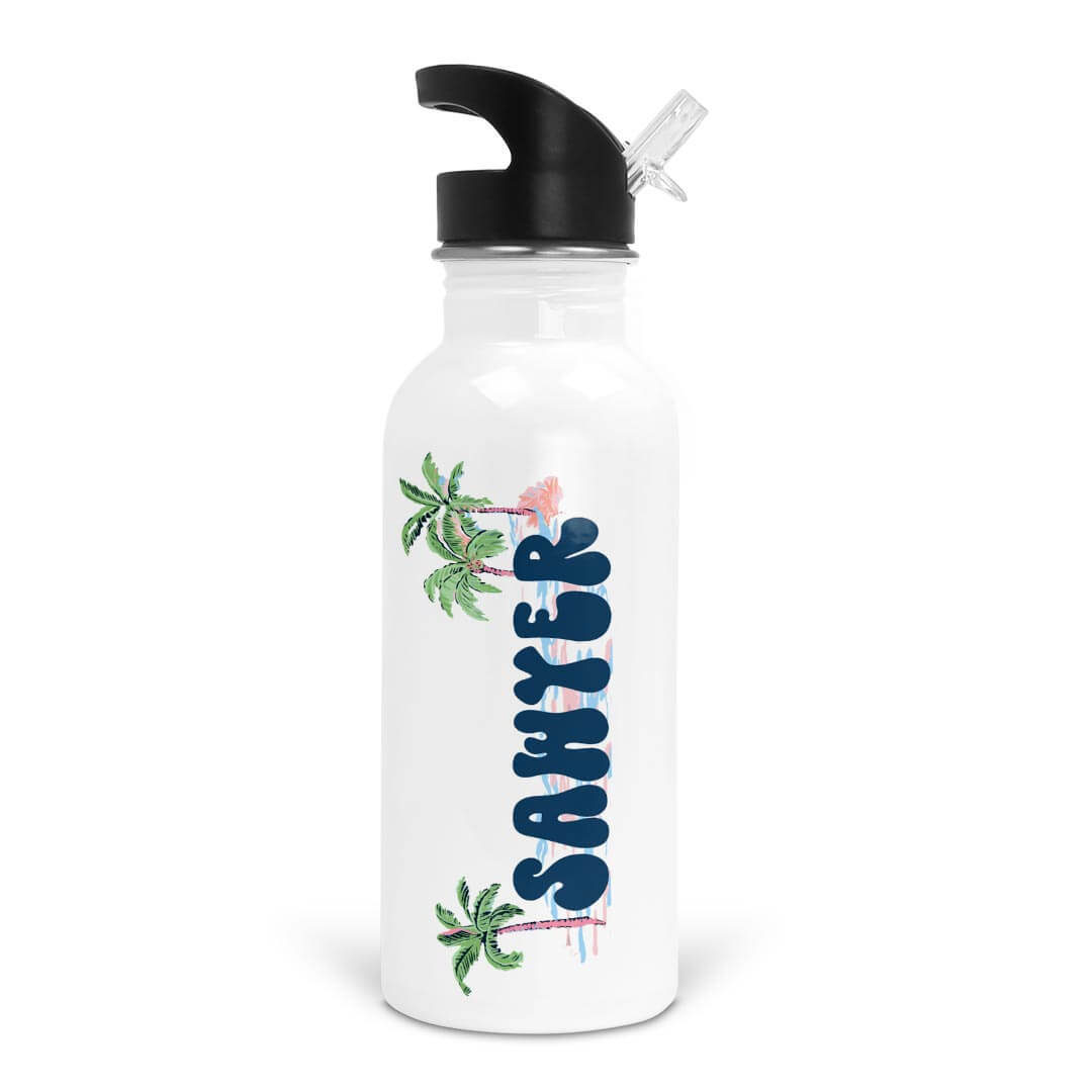 palm tree personalized kids water bottle