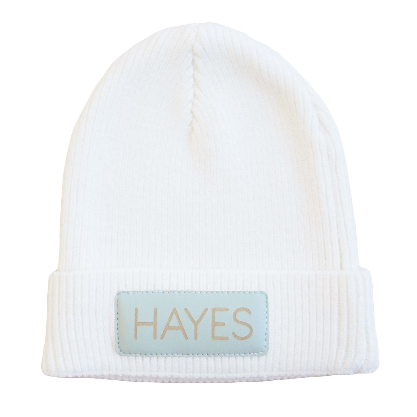 Personalized Newborn Leather Patch Beanie | All Colors