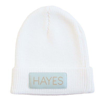 moss personalized leather patch beanie 