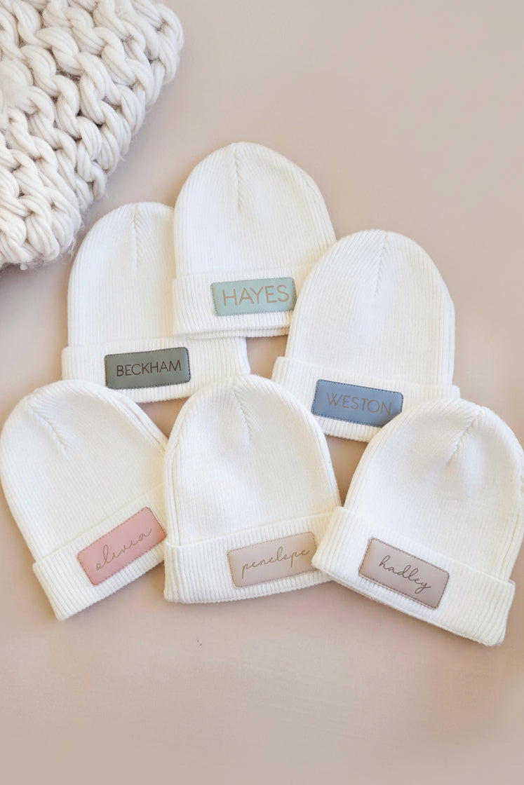 Personalized Leather Patch Beanie All Colors – Caden Lane