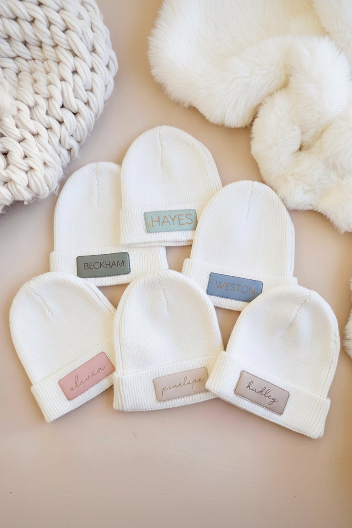 Personalized Leather Patch Beanie | All Colors