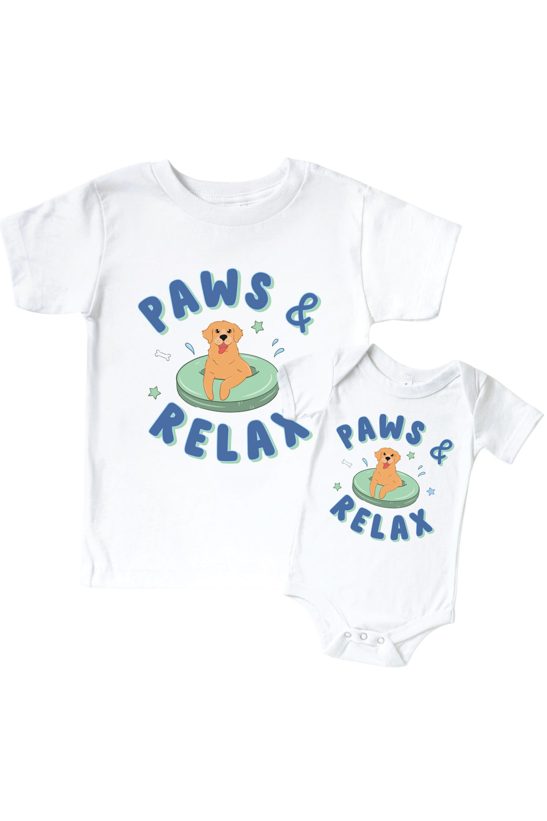 blue poolside pups graphic tee and bodysuit set