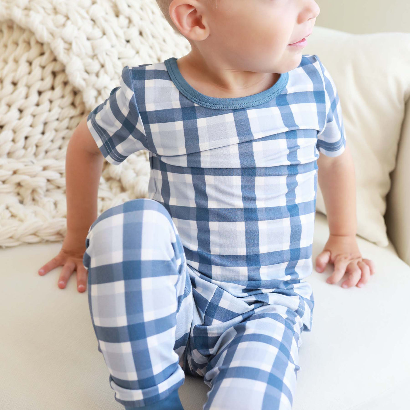 blue plaid pajama set for kids 