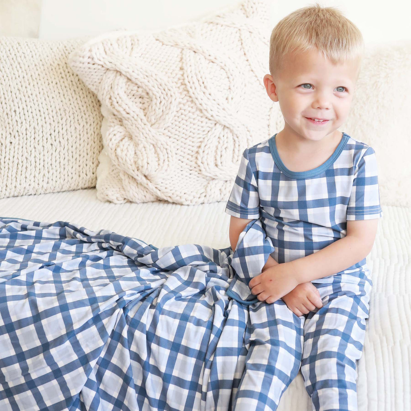 plaid pajamas for kids blue