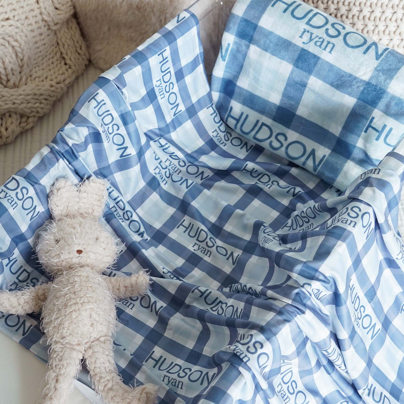paxton's plaid personalized baby name swaddle blanket