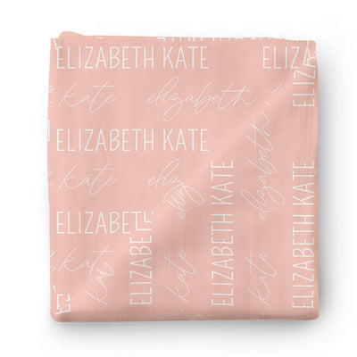 personalized lovely pink baby name swaddle blanket block and script font 