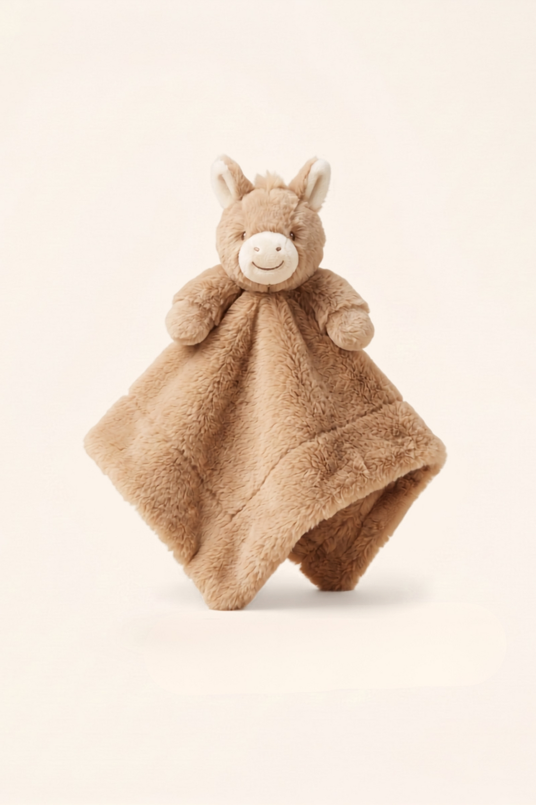 Caden Lane Peanut the Pony baby security blanket lovey, tan and cream plush pony stuffed animal with soft blanket corners