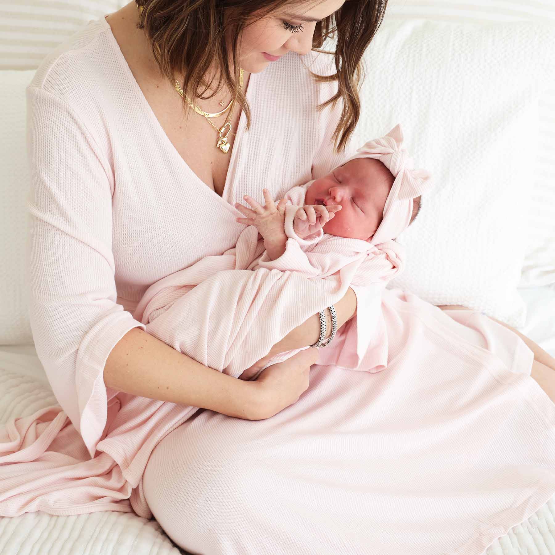 Solid Bamboo Knit Maternity Robe Caden Lane