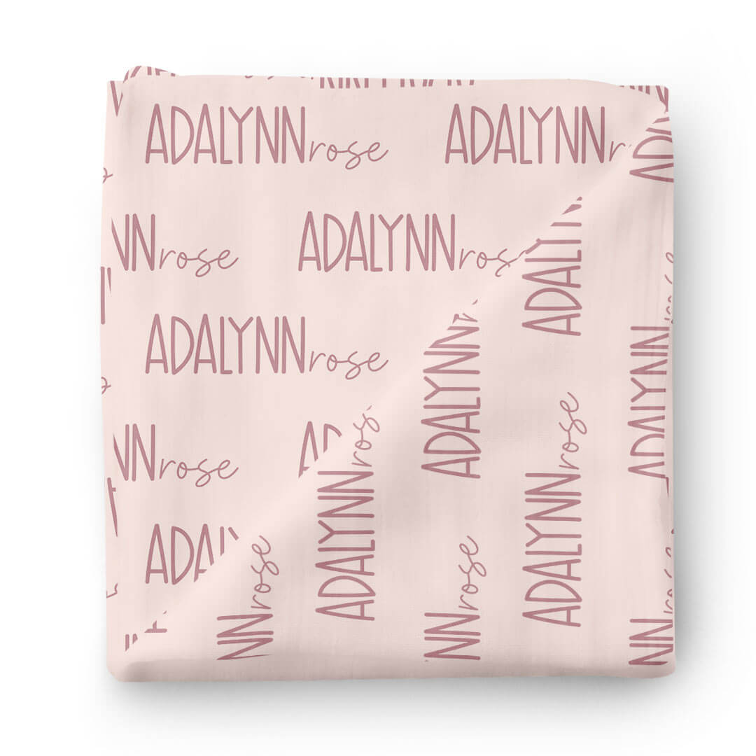 pearl pink personalized baby name swaddle blanket 