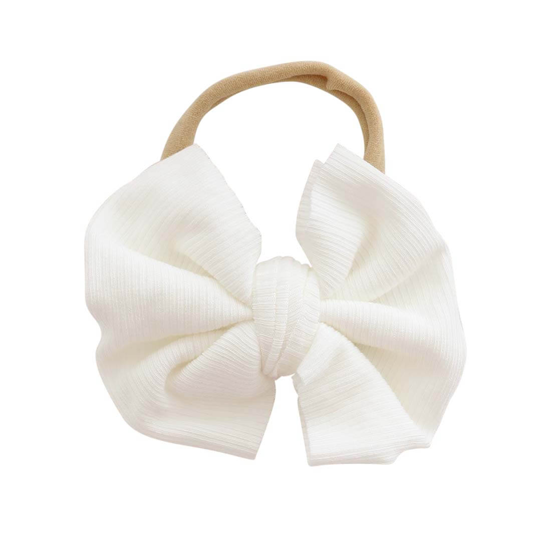 pearl white ribbed bamboo knit bow headband 