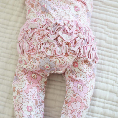 ruffle baby footie with pastel poppies 