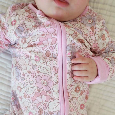 pink and purple floral romper for babies 