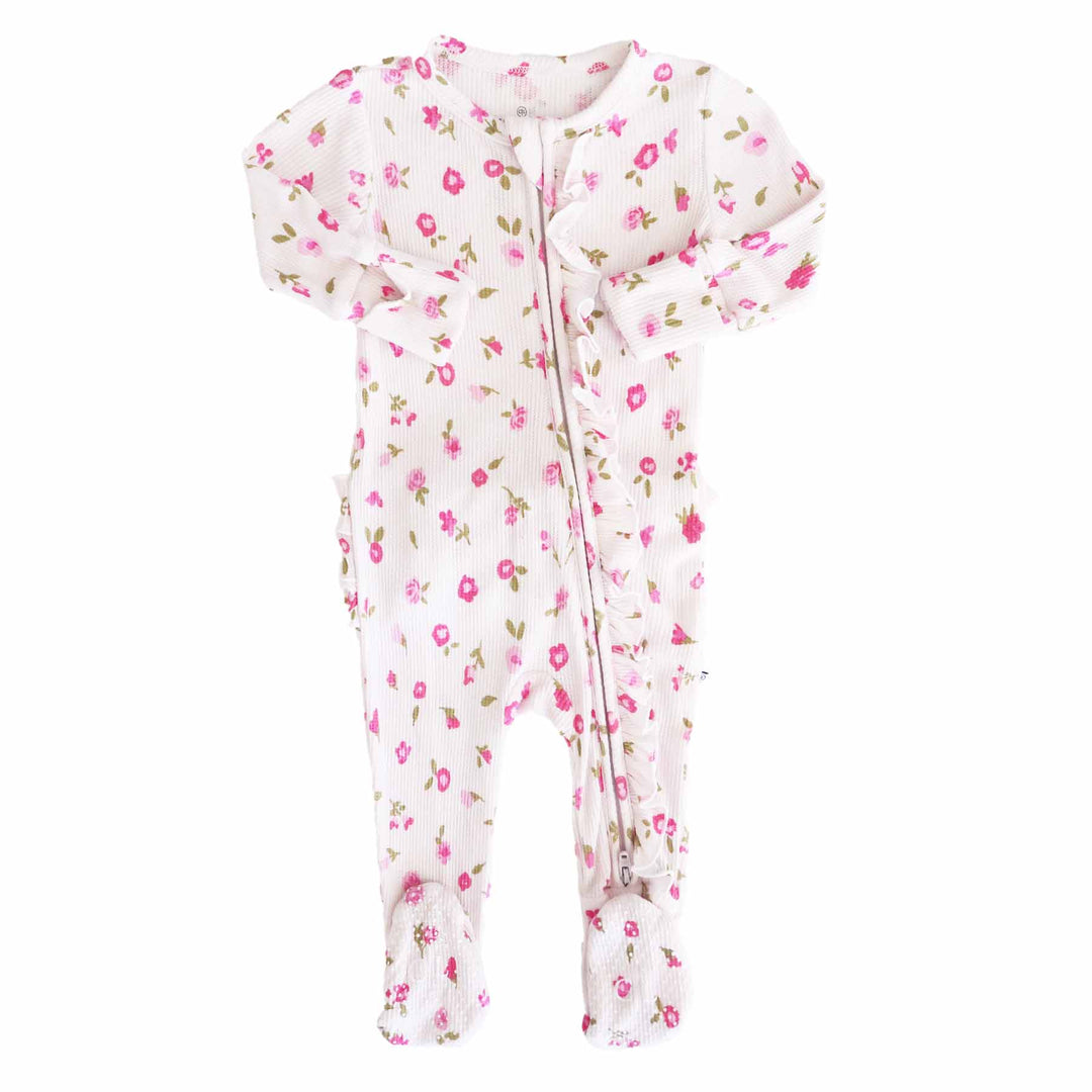 penny's posies ruffle zipper footie for baby girls 