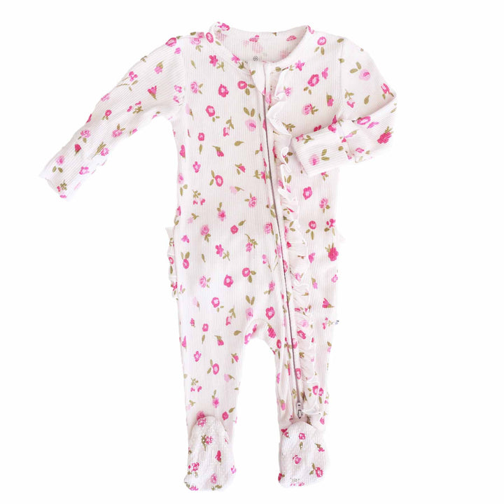 penny's posies ruffle zipper footie for baby girls 