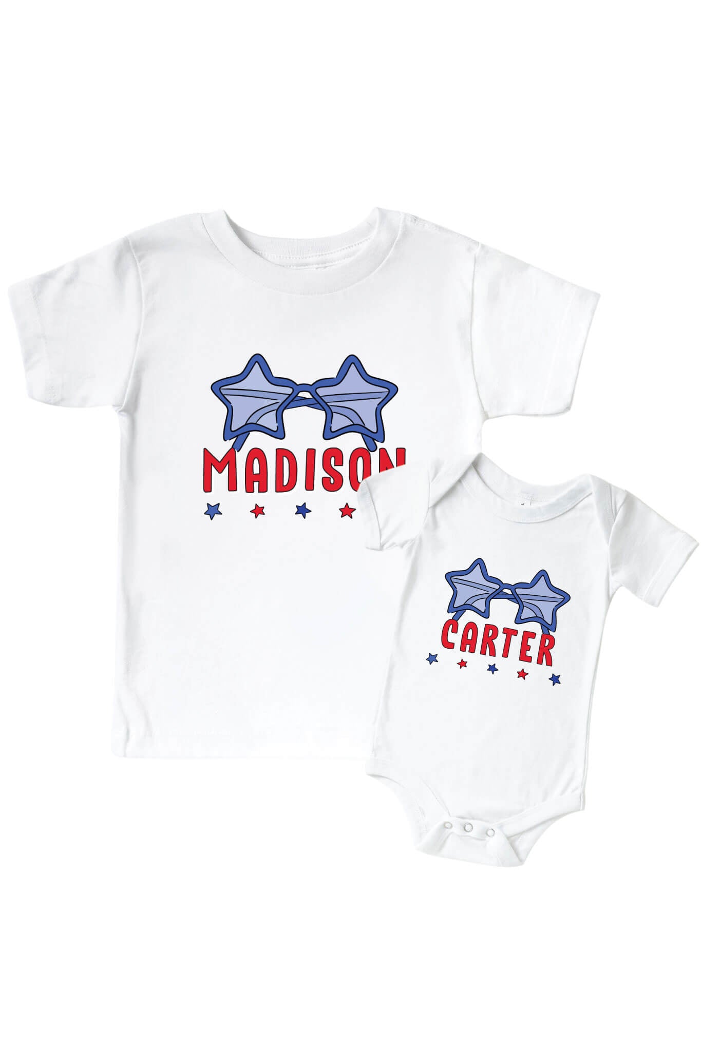 Personalized Red, White & Cool Graphic Bodysuit & Kids Tee | White