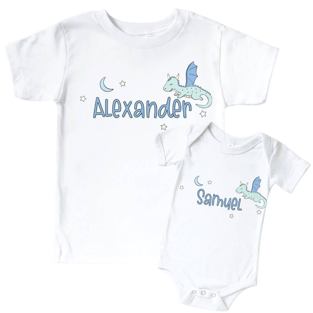 blue and green dragon personalized graphic bodysuit and tee
