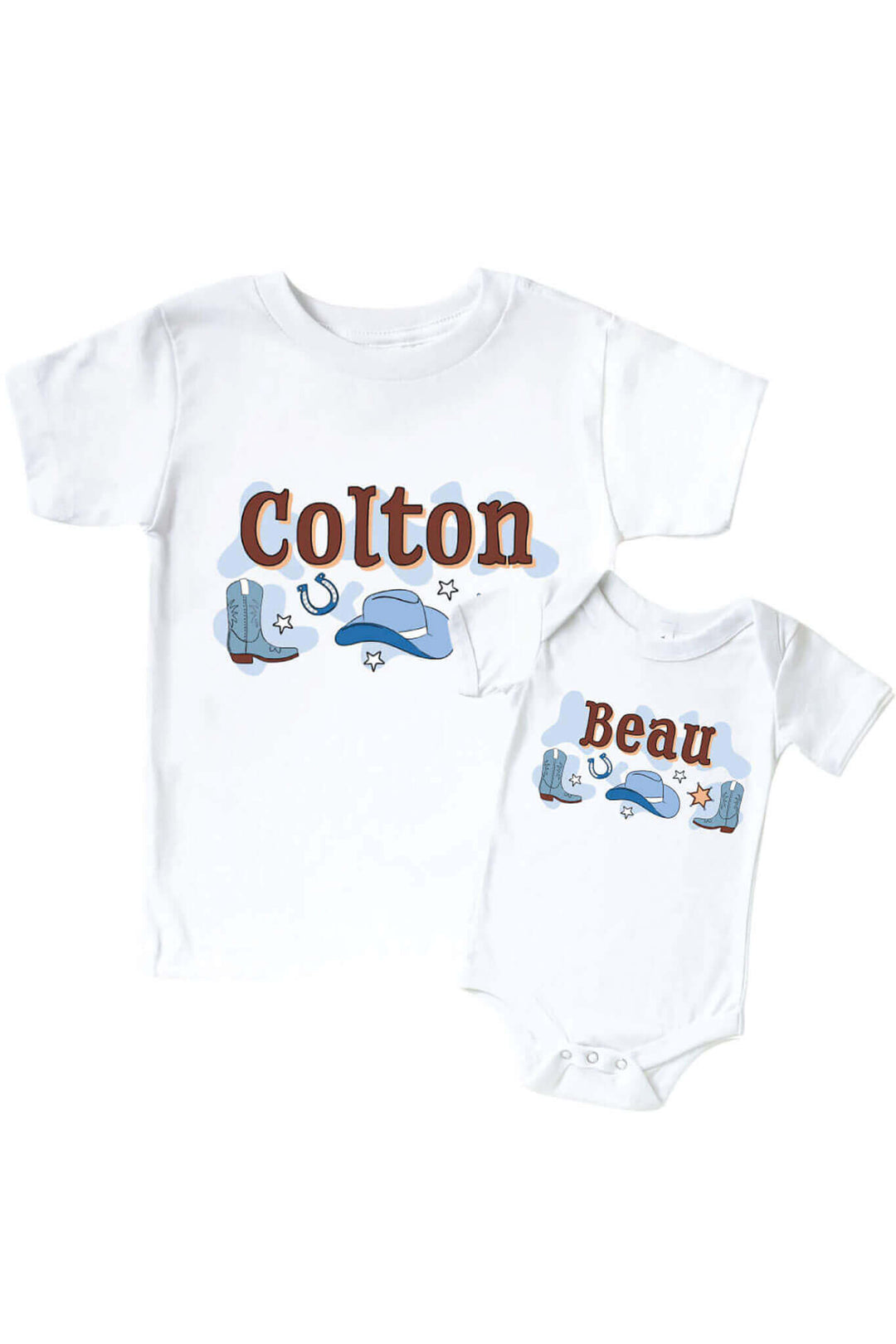 blue personalized rodeo dreams graphic tee and bodysuit 