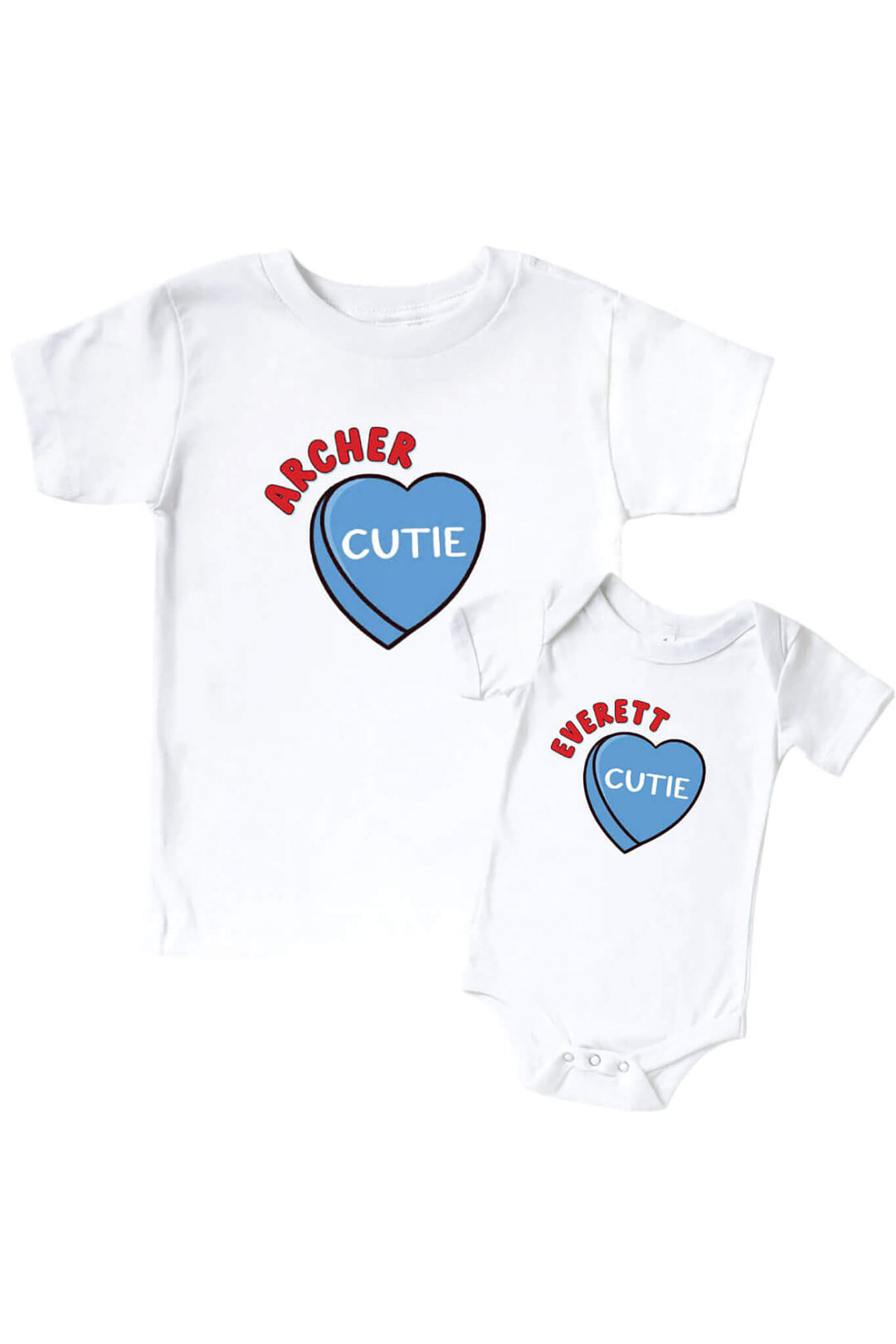 personalized blue conversation heart graphic tee and bodysuit 
