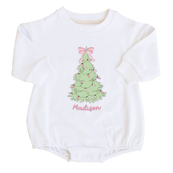 personalized bow christmas tree bubble romper for babies