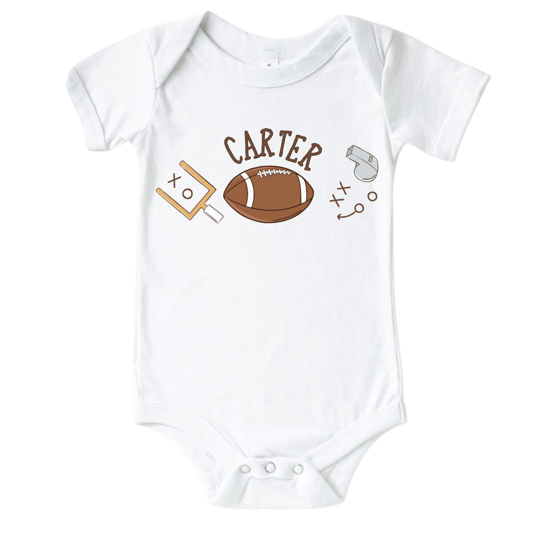 personalized football graphic bodysuit for babies 