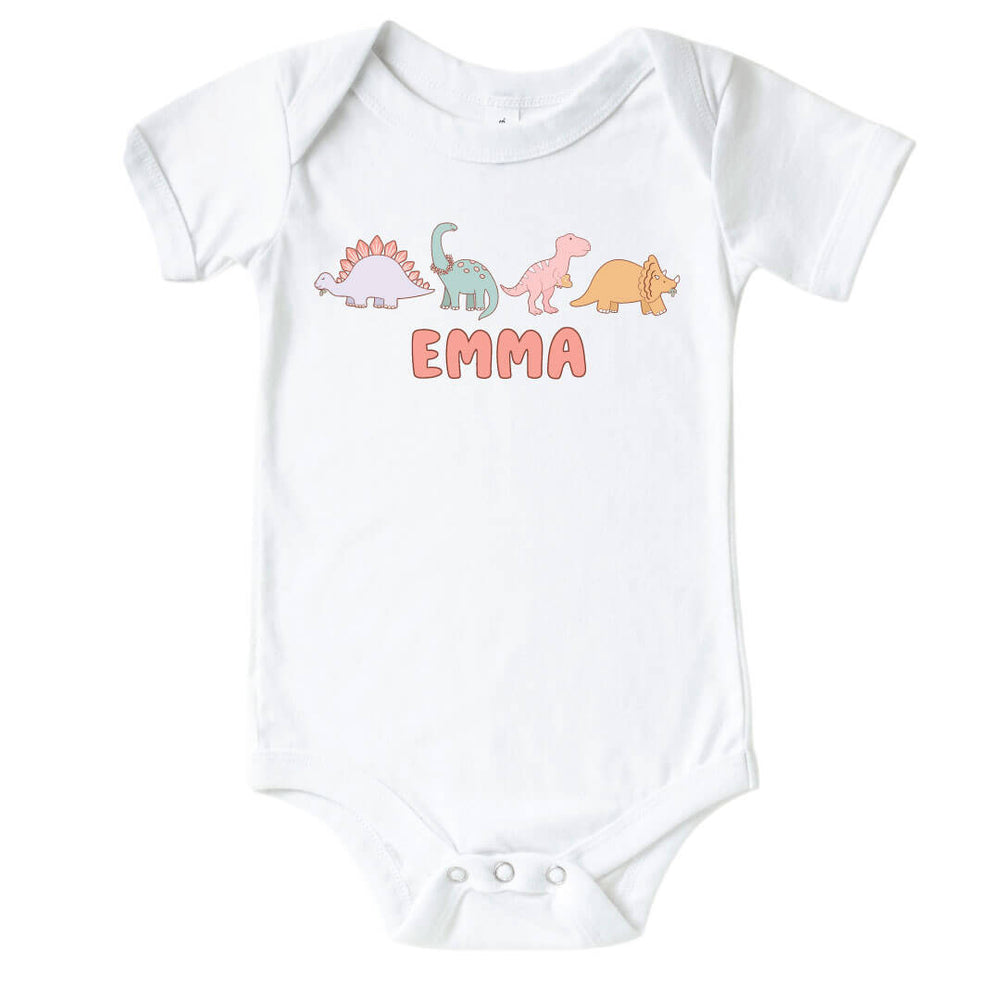 personalized girl dinosaur graphic bodysuit for babies 