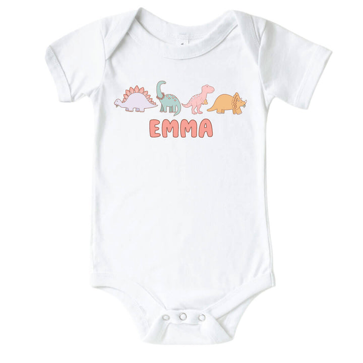 personalized girl dinosaur graphic bodysuit for babies 