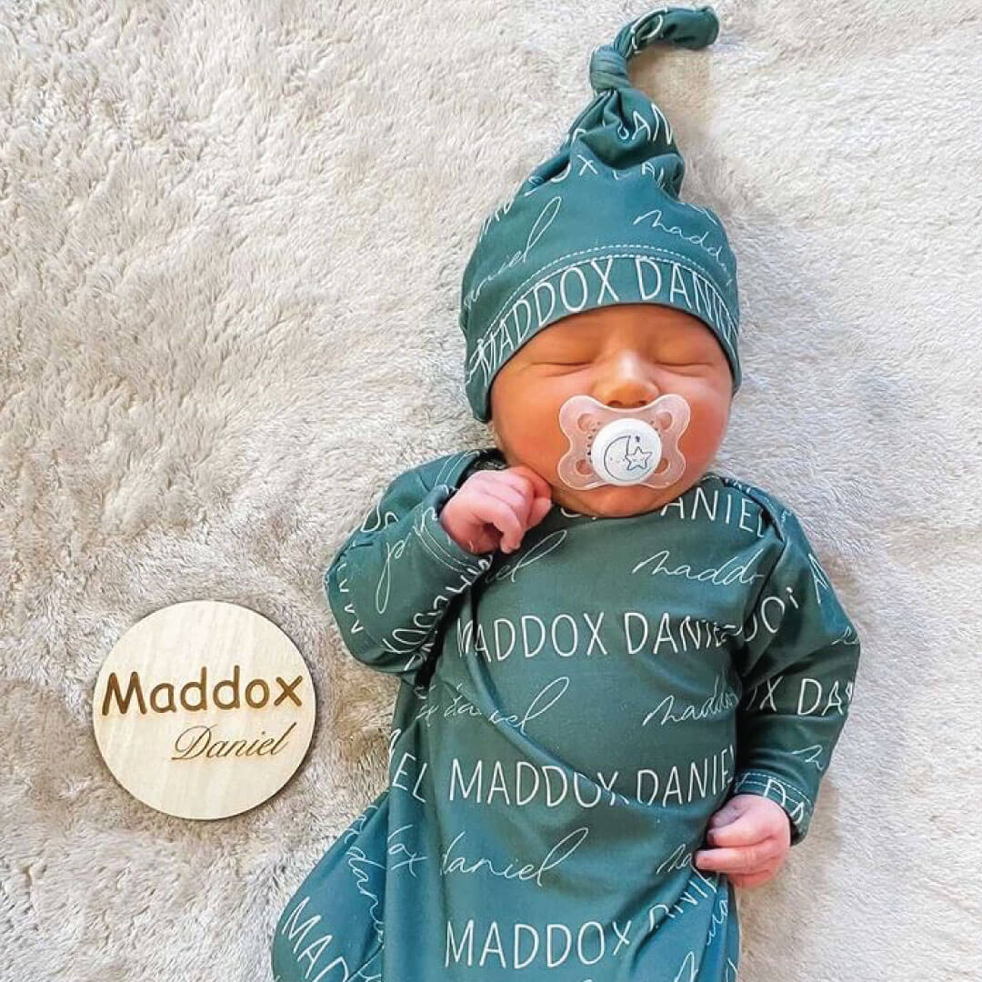 personalized baby knot gown jade