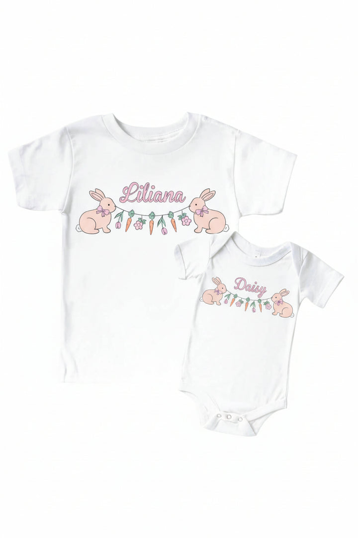 pink easter garland personalized graphic tee and bodysuit 