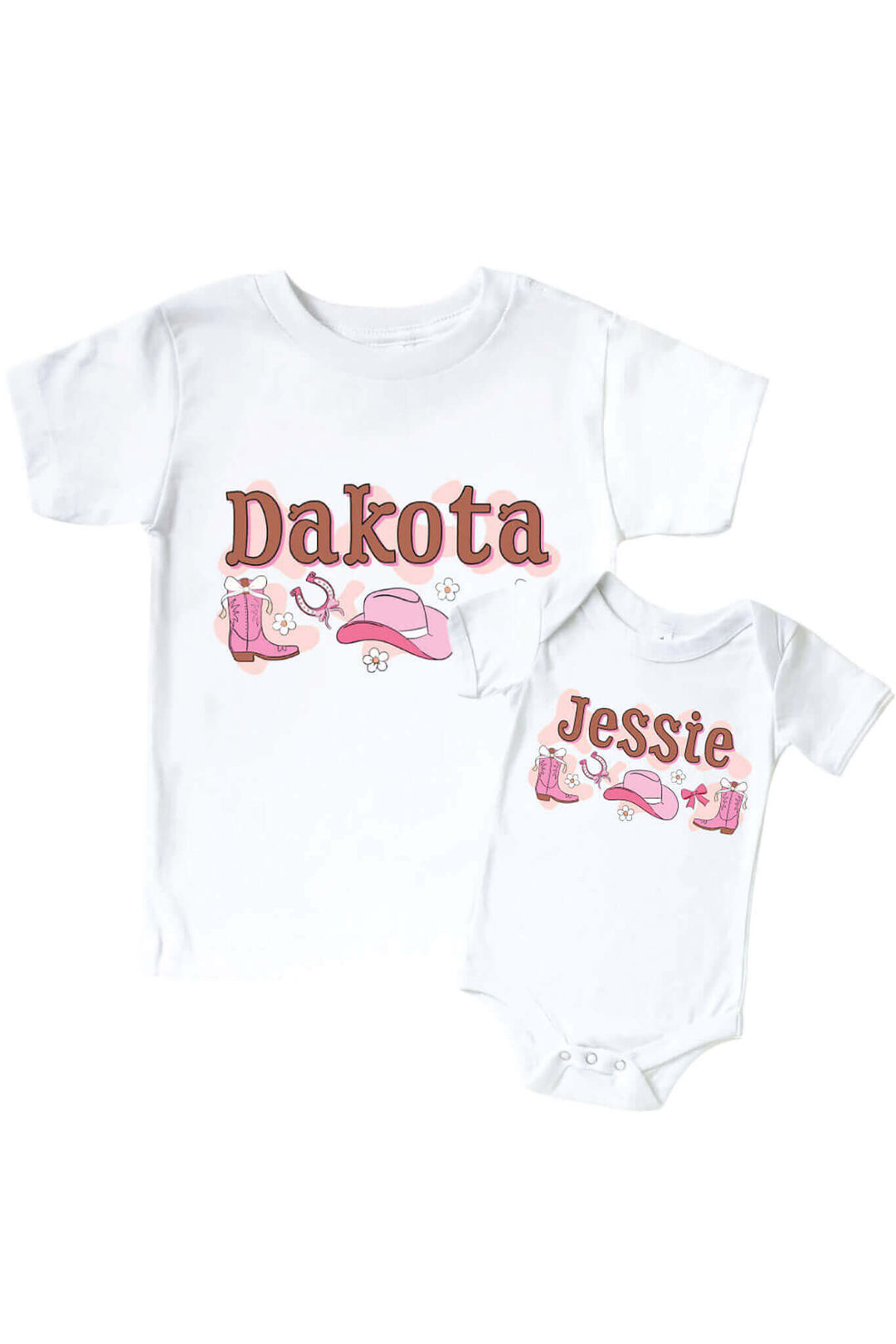 pink cowgirl personalized graphic tee and bodysuit for babies and kids 