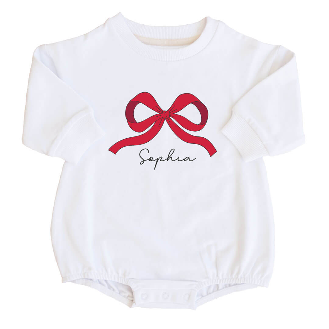 personalized red bow long sleeve sweatshirt bubble romper for babies