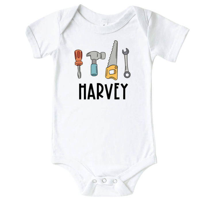 colorful tool personalized baby bodysuit for boys 