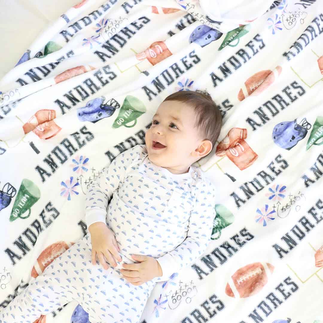 personalized kids blanket with footballs 