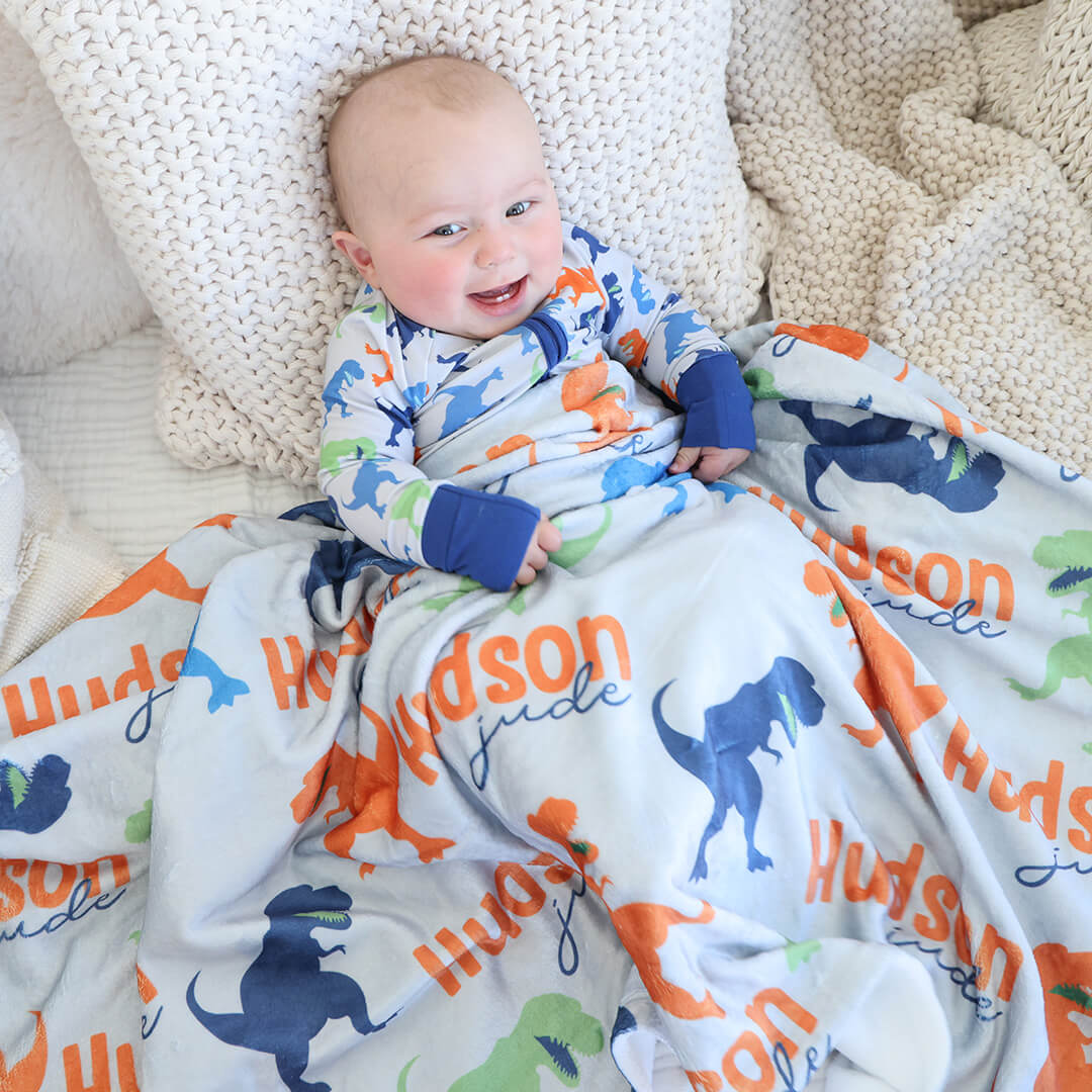 tiny t-rex personalized toddler blanket 