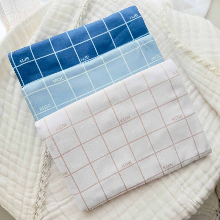 blue grid personalized swaddle blanket for boys