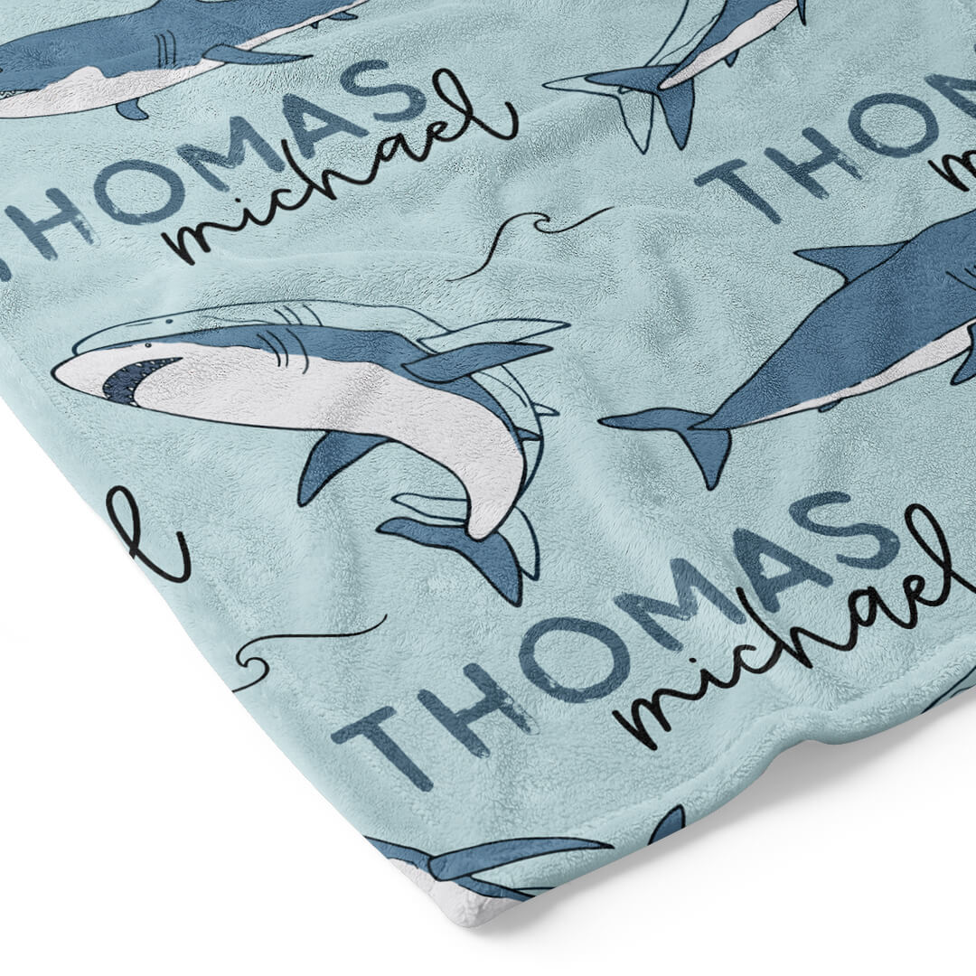 personalized shark and wave blanket for toddlers