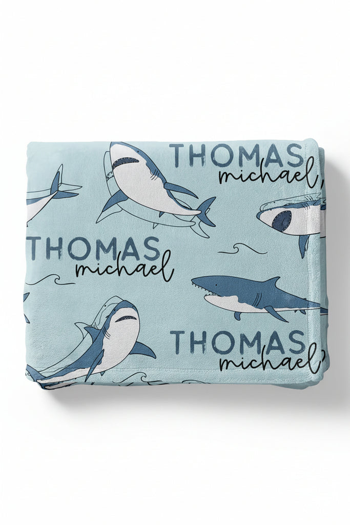 Smiling Sharks Personalized Blanket