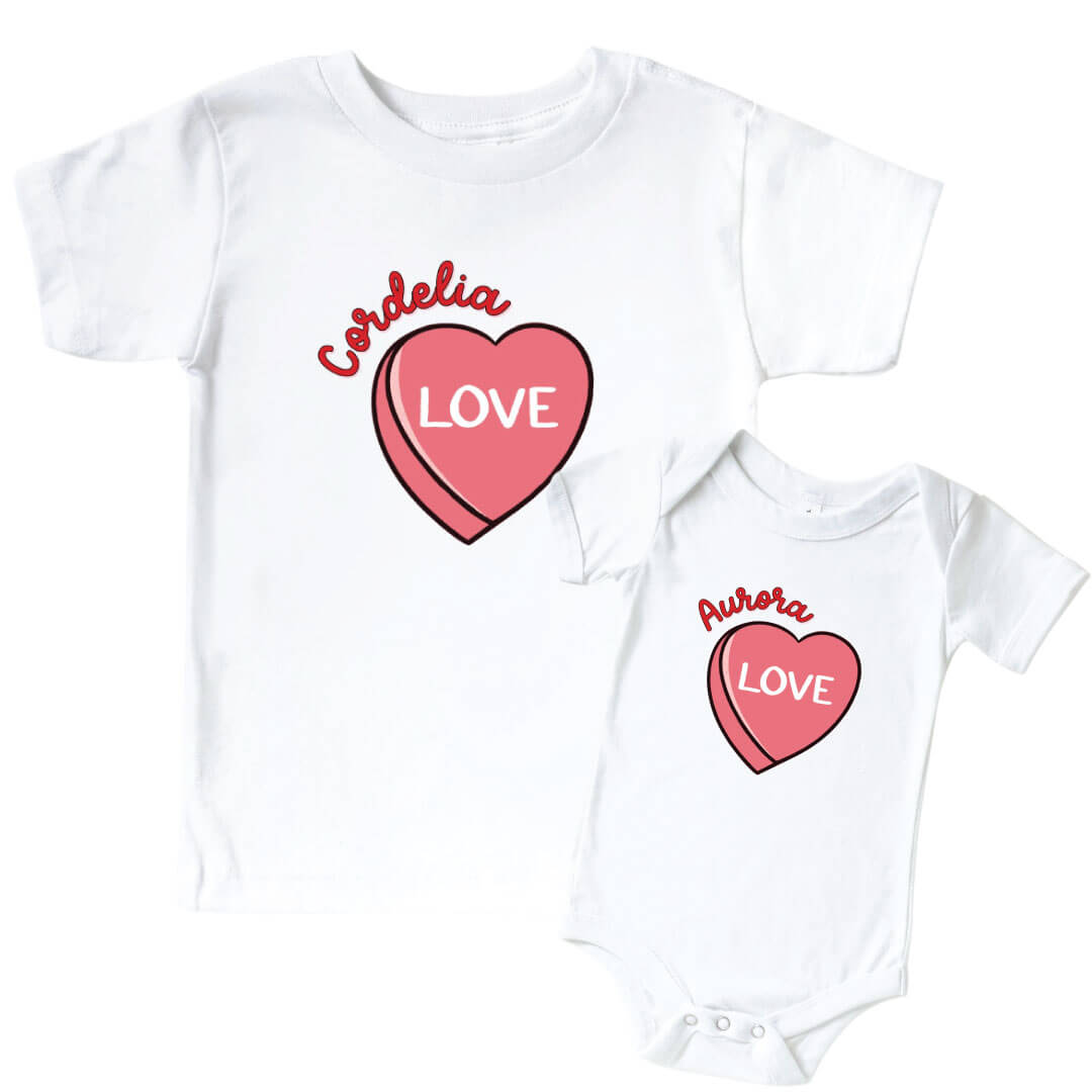 candy heart personalized graphic tee and bodysuit 