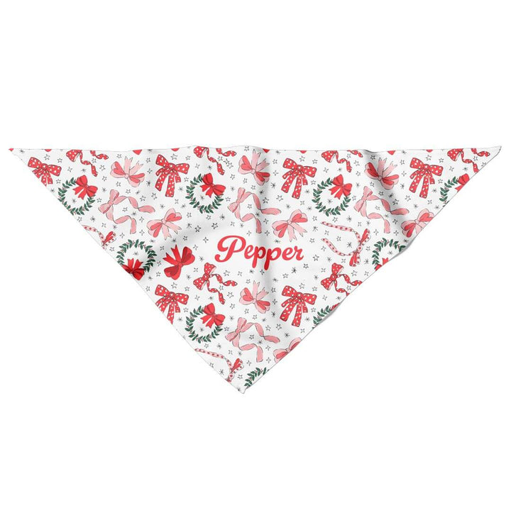 personalized pet bandana with bows and wreaths for christmas 