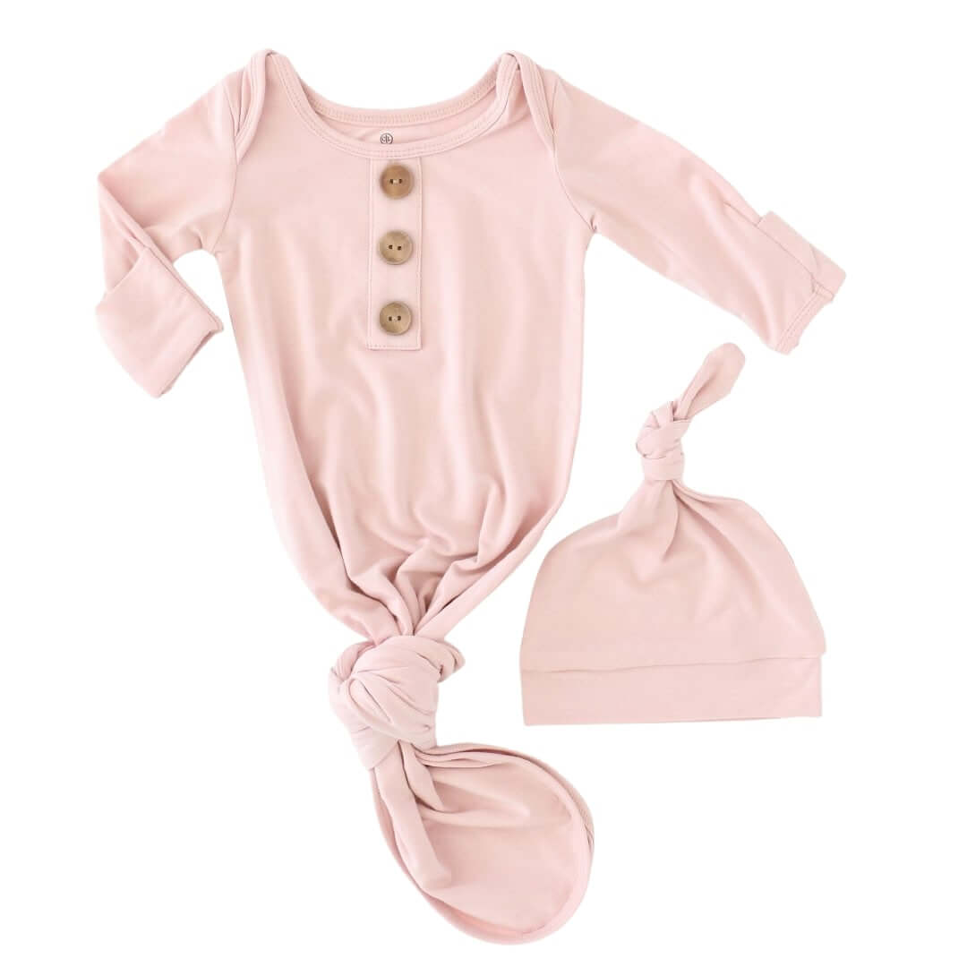 light pink knot gown and hat set