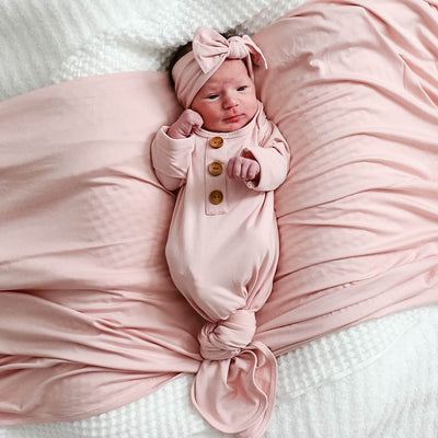 petal pink bamboo baby knot gown and hat set 
