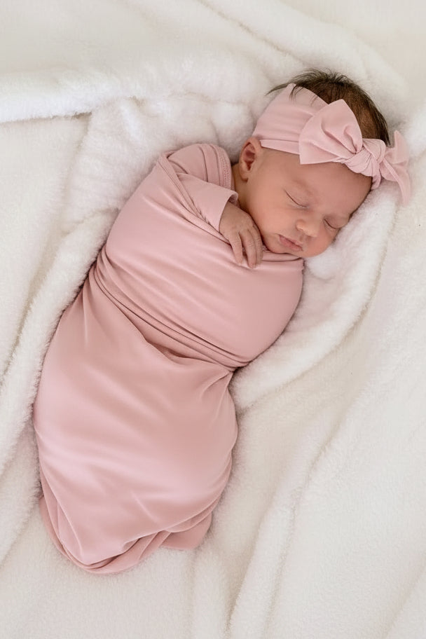 petal pink bamboo knit swaddle blanket 