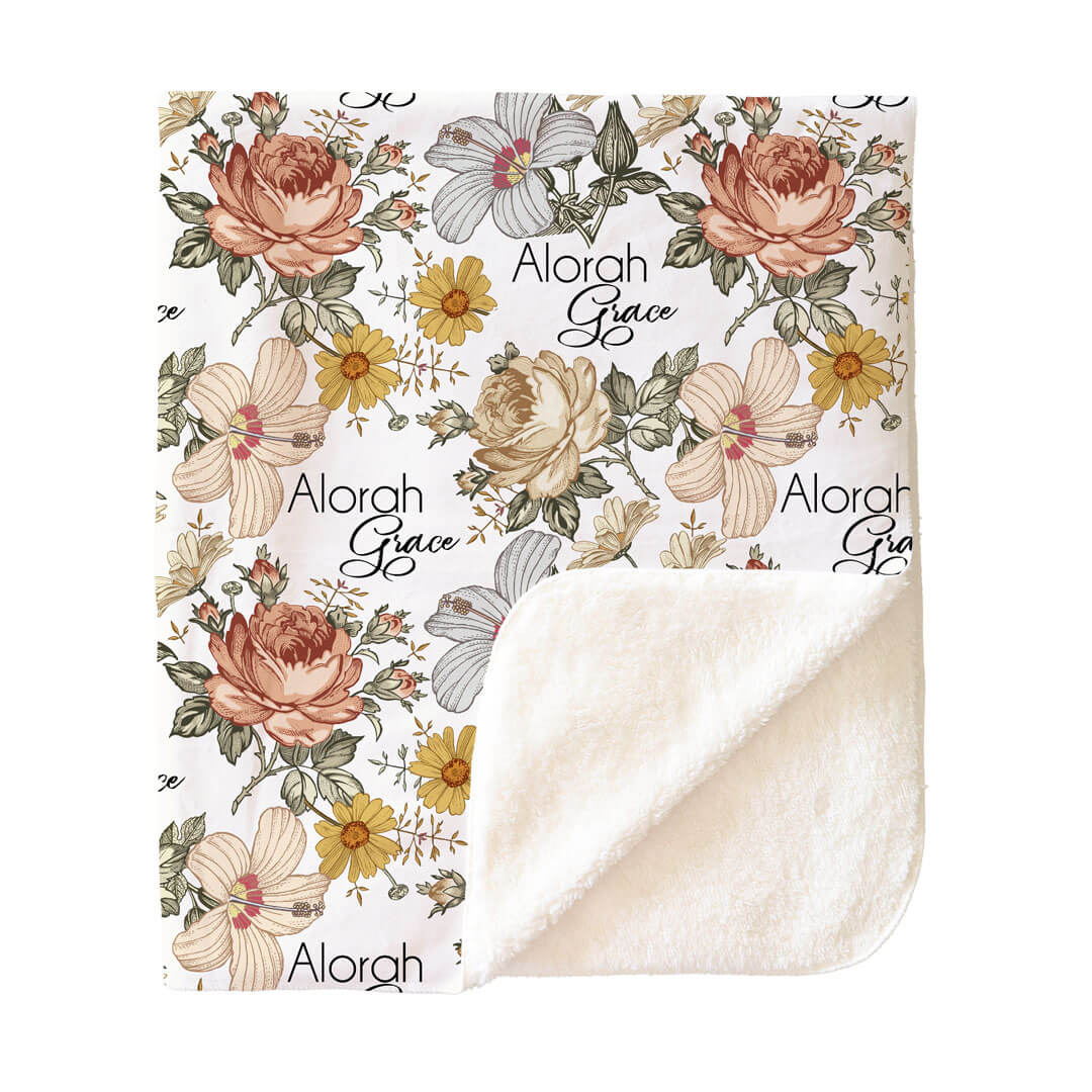 Peyton's Vintage Floral Personalized Toddler Blanket