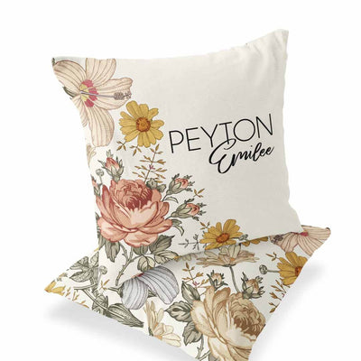 vintage floral personalized accent pillow for nursery
